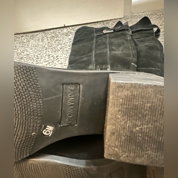 Crown Vintage Cathy Knee High Black Real Leather Heeled Boots - Picture 3 of 5